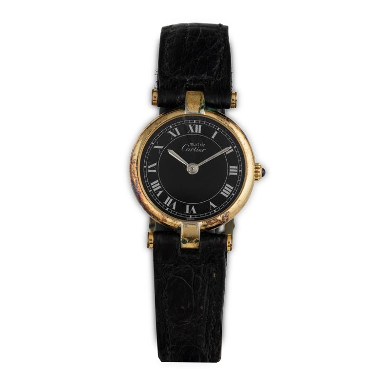 Cartier : Must Vendome Vermeil, quadrante nero con numeri Romani, movimento al quarzo, 24 mm   - Auction Orologi da polso - Cambi Casa d'Aste