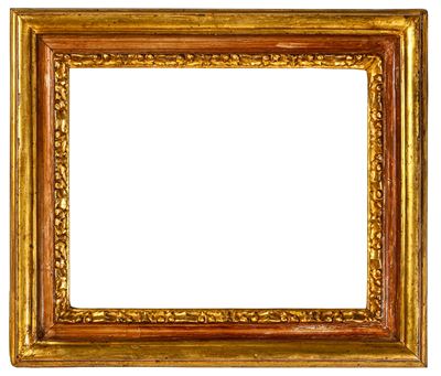 Cornice italiana, XVIII secolo, legno intagliato dorato e laccato