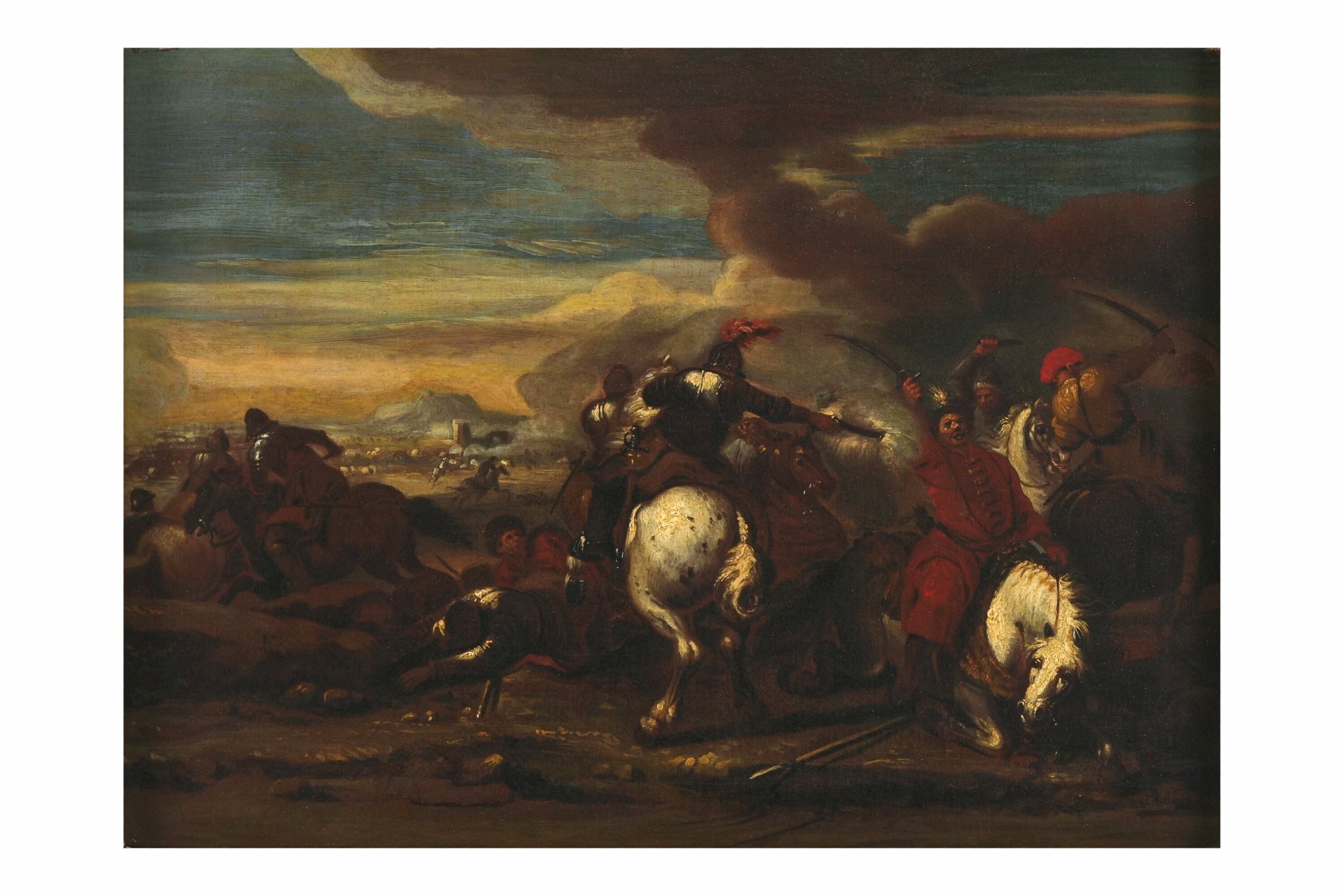 Jaques Courtois Detto il Borgognone - Scontro di cavalleria tra cristiani e saraceni, olio su tel...