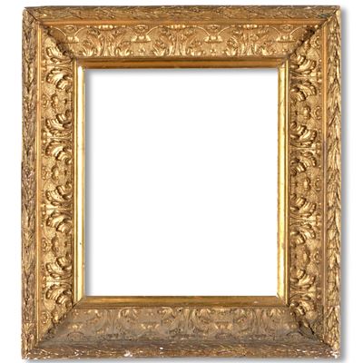 Cornice, supporto in legno intagliato e dorato, XIX secolo