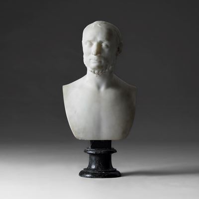 Odoardo Fantacchiotti, Busto virile “all’antica”, marmo bianco su base tornita in marmo nero