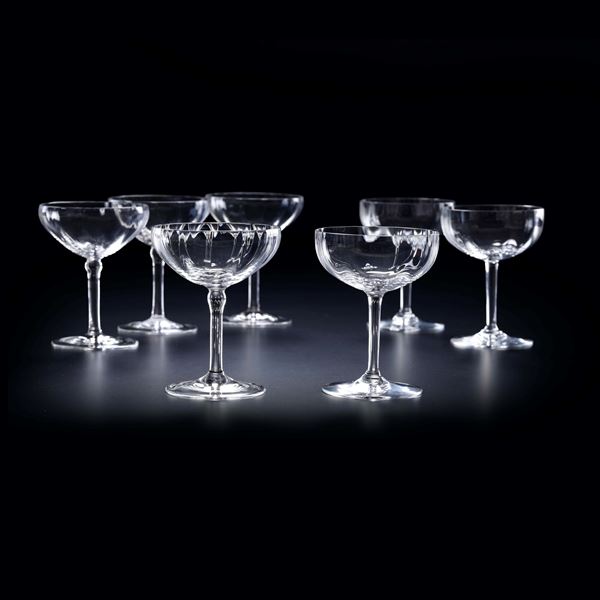 Tre coppe da champagne. Francia, Manifattura Baccarat, XX secolo.