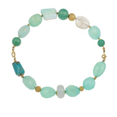 Fermagli/fermo bracciale in oro giallo 750/1000 con pietre dure: quarzo, calcedonio e pasta di tu...