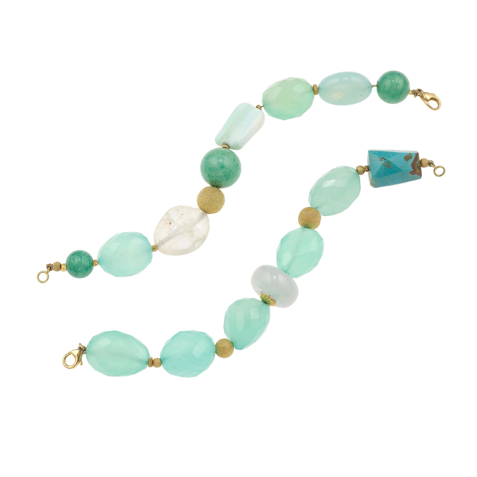 Fermagli/fermo bracciale in oro giallo 750/1000 con pietre dure: quarzo, calcedonio e pasta di tu...