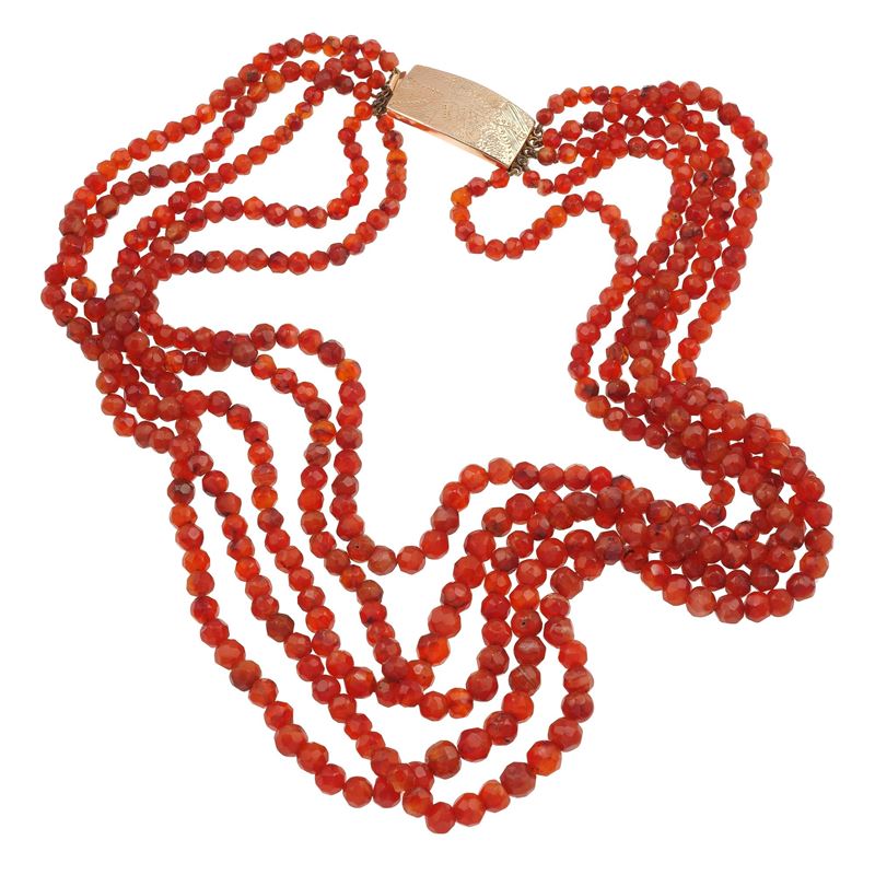 Carnelian and low-karat gold necklace  - Auction Jewels - Cambi Casa d'Aste