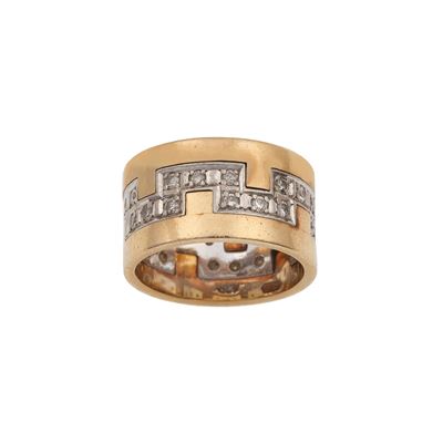 Anello a fascia divisibile in oro giallo e bianco 14Kt con diamanti