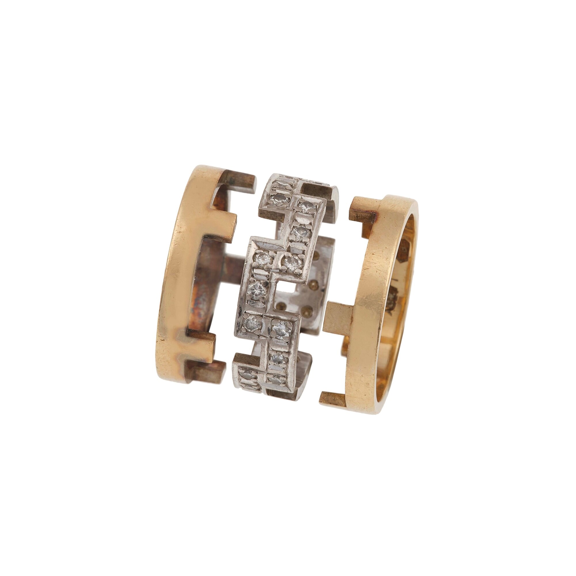 Anello a fascia divisibile in oro giallo e bianco 14Kt con diamanti