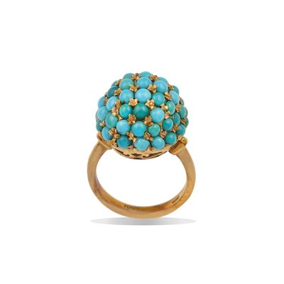 Anello in oro giallo 750/1000 con piccoli turchesi
