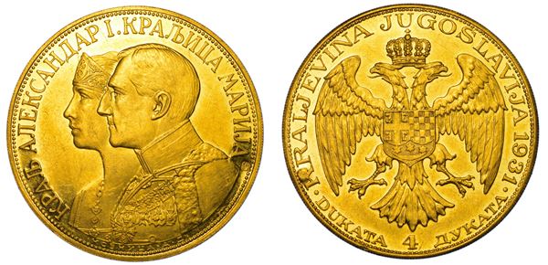 JUGOSLAVIA. ALEXANDER I, 1921-1934. 4 Dukata 1931.