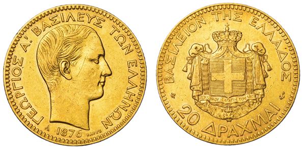 GRECIA. GEORGIOS I, 1863-1913. 20 Drachmai 1876.