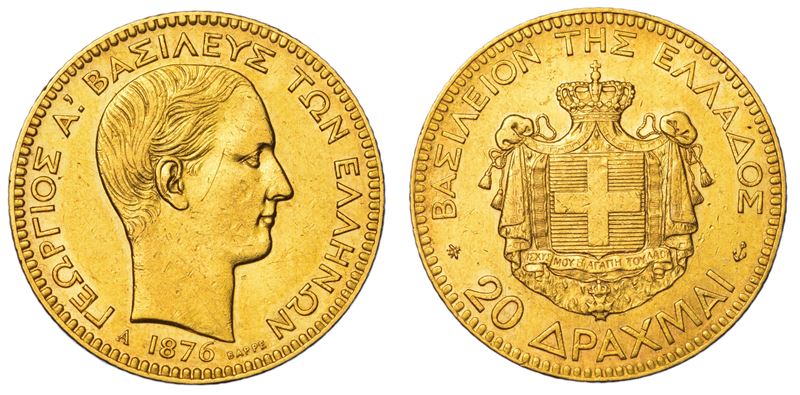 GRECIA. GEORGIOS I, 1863-1913. 20 Drachmai 1876.  - Asta Numismatica Light - Cambi Casa d'Aste