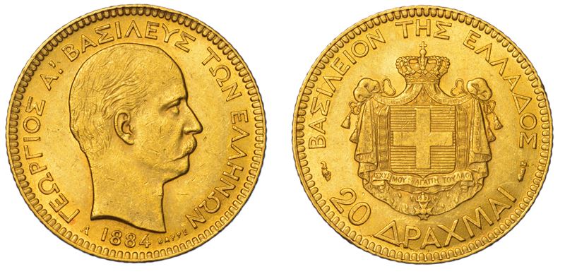 GRECIA. GEORGIOS I, 1863-1913. 20 Drachmai 1884.  - Asta Numismatica Light - Cambi Casa d'Aste