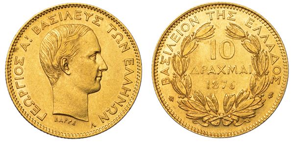GRECIA. GEORGIOS I, 1863-1913. 10 Drachmai 1876.