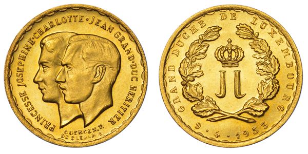 LUSSEMBURGO. CHARLOTTE, 1919-1964. 20 Francs 1953. Matrimonio del Principe Jean e della Principessa Josephine Charlotte.