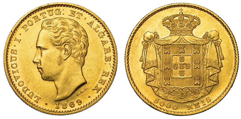 PORTOGALLO. LUIZ I, 1861-1889. 5000 Reis 1869.  - Asta Numismatica Light - Cambi Casa d'Aste