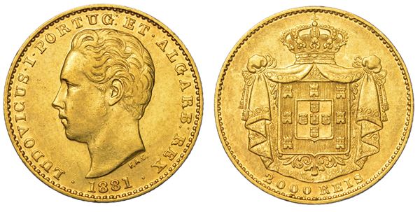 PORTOGALLO. LUIZ I, 1861-1889. 2000 Reis 1881.