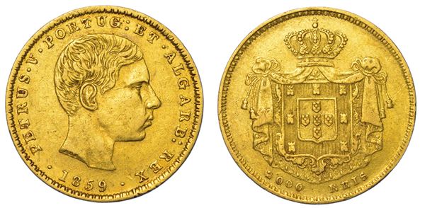 PORTOGALLO. PEDRO V, 1853-1861. 2000 Reis 1859.