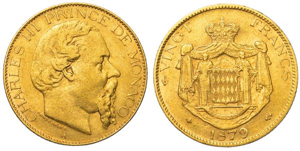 MONACO. CHARLES III, 1856-1889. 20 Francs 1879.