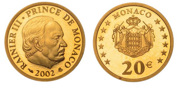 MONACO. RAINER III, 1949-2005. 20 Euro 2002.