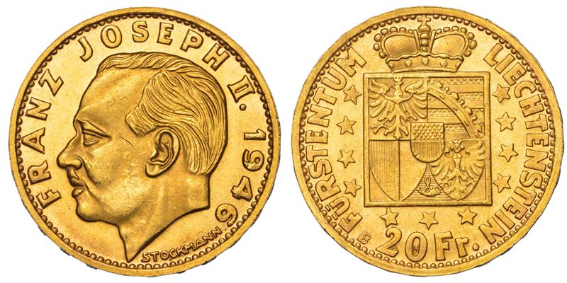 LIECHTENSTEIN - PRINCIPATO. FRANZ JOSEPH II, 1938-1989. 20 Franken 1946.  - Asta Numismatica Light - Cambi Casa d'Aste