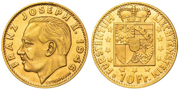 LIECHTENSTEIN - PRINCIPATO. FRANZ JOSEPH II, 1938-1989. 10 Franken 1946.