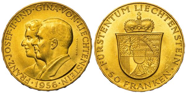 LIECHTENSTEIN - PRINCIPATO. FRANZ JOSEPH II, 1938-1989. 50 Franken 1956.