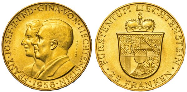 LIECHTENSTEIN - PRINCIPATO. FRANZ JOSEPH II, 1938-1989. 25 Franken 1956.