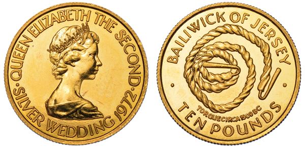 JERSEY. ELIZABETH II, 1953-2002. 10 Pounds 1972.