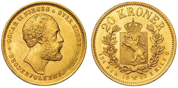 NORVEGIA. OSCAR II, 1872-1905. 20 Kroner 1902.