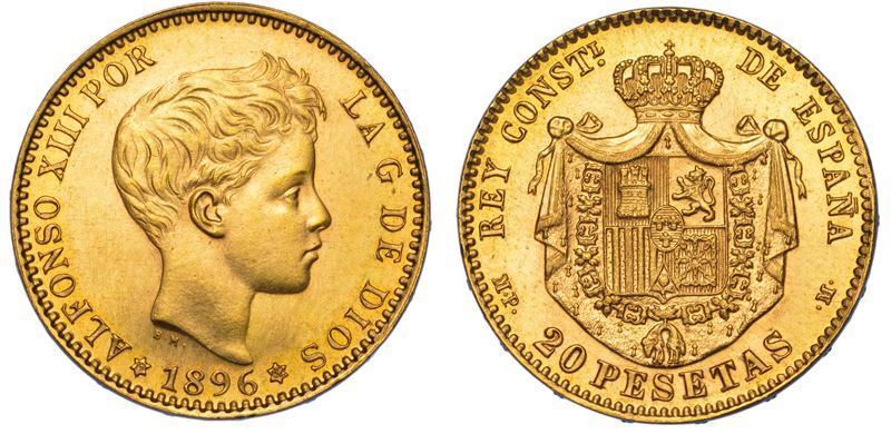 SPAGNA. ALFONSO XIII, 1886-1931. 20 pesetas 1896. Riconio 1962.  - Auction Light Numismatics - Cambi Casa d'Aste