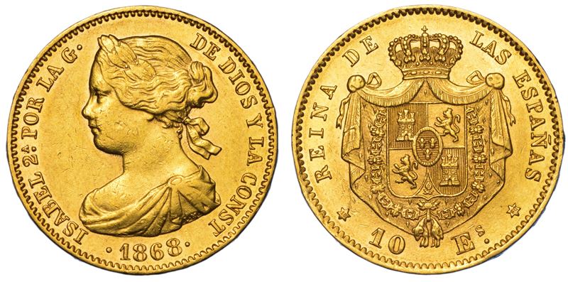 SPAGNA. ISABEL II, 1833-1868. 10 Escudos 1868.  - Auction Light Numismatics - Cambi Casa d'Aste