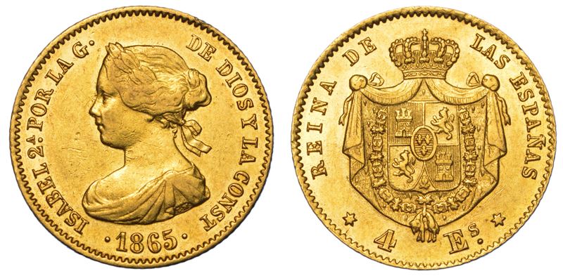 SPAGNA. ISABEL II, 1833-1868. 4 Escudos 1865.  - Auction Light Numismatics - Cambi Casa d'Aste