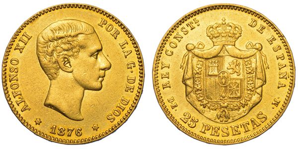 SPAGNA. ALFONSO XII, 1874-1885. 25 Pesetas 1876.