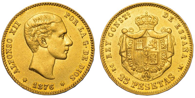 SPAGNA. ALFONSO XII, 1874-1885. 25 Pesetas 1876.  - Auction Light Numismatics - Cambi Casa d'Aste