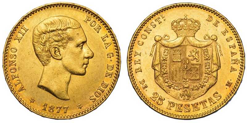 SPAGNA. ALFONSO XII, 1874-1885. 25 Pesetas 1877.  - Auction Light Numismatics - Cambi Casa d'Aste