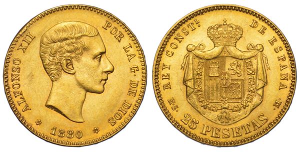 SPAGNA. ALFONSO XII, 1874-1885. 25 Pesetas 1880.