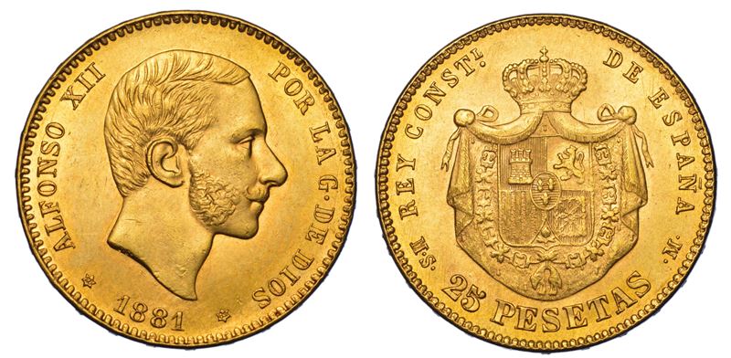 SPAGNA. ALFONSO XII, 1874-1885. 25 Pesetas 1881.  - Auction Light Numismatics - Cambi Casa d'Aste