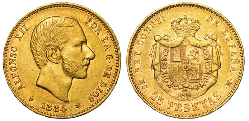 SPAGNA. ALFONSO XII, 1874-1885. 25 Pesetas 1884.  - Auction Light Numismatics - Cambi Casa d'Aste