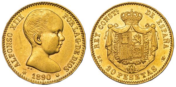 SPAGNA. ALFONSO XIII, 1885-1931. 20 Pesetas 1890.
