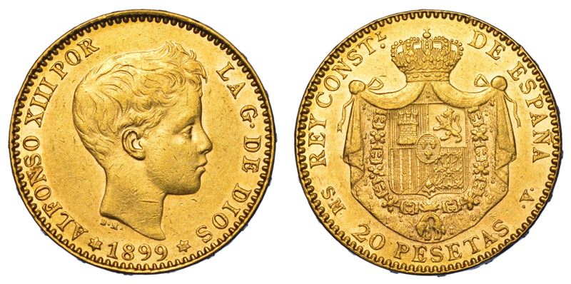 SPAGNA. ALFONSO XIII, 1885-1931. 20 Pesetas 1899.  - Auction Light Numismatics - Cambi Casa d'Aste