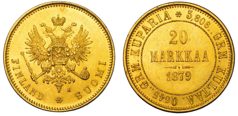 FINLANDIA - OCCUPAZIONE RUSSA. ALEKSANDR II, 1855-1881. 20 Markkaa 1879.  - Auction Light Numismatics - Cambi Casa d'Aste