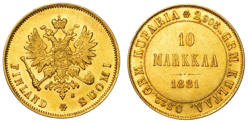FINLANDIA - OCCUPAZIONE RUSSA. ALEKSANDR III, 1881-1894. 10 Markkaa 1881.  - Auction Light Numismatics - Cambi Casa d'Aste