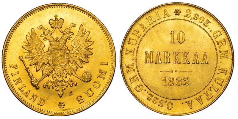 FINLANDIA - OCCUPAZIONE RUSSA. RUSSIA. ALEKSANDR III, 1881-1894. 10 Markkaa 1882.  - Asta Numismatica Light - Cambi Casa d'Aste