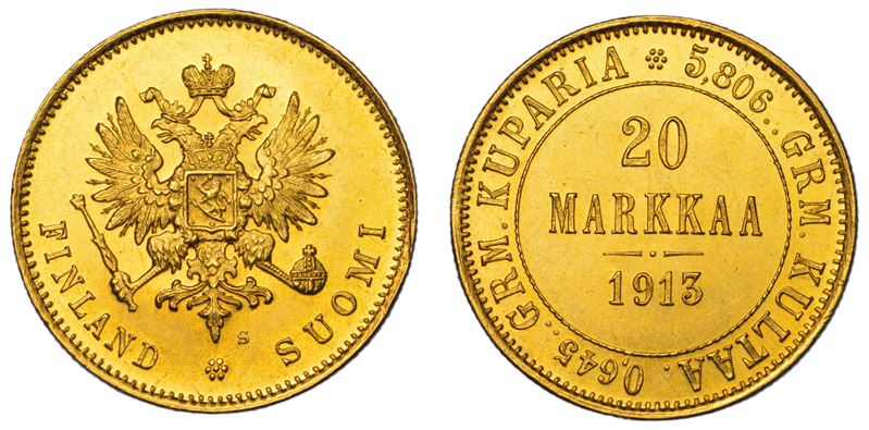FINLANDIA - OCCUPAZIONE RUSSA. RUSSIA. NIKOLAJ II, 1894-1917. 20 Markkaa 1913.  - Auction Light Numismatics - Cambi Casa d'Aste