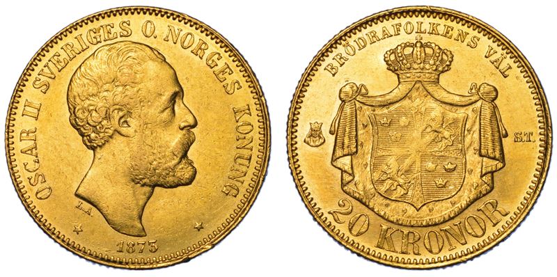 SVEZIA. OSKAR II, 1872-1907. 20 Kronor 1873.  - Auction Light Numismatics - Cambi Casa d'Aste