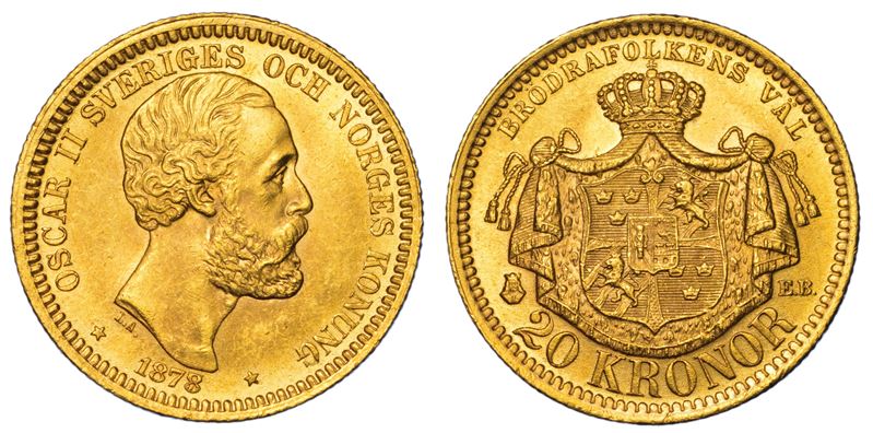 SVEZIA. OSKAR II, 1872-1907. 20 Kronor 1878.  - Auction Light Numismatics - Cambi Casa d'Aste