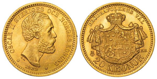 SVEZIA. OSKAR II, 1872-1907. 20 Kronor 1889.