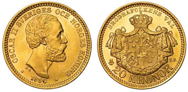 SVEZIA. OSKAR II, 1872-1907. 20 Kronor 1890.