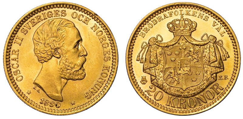SVEZIA. OSKAR II, 1872-1907. 20 Kronor 1890.  - Auction Light Numismatics - Cambi Casa d'Aste
