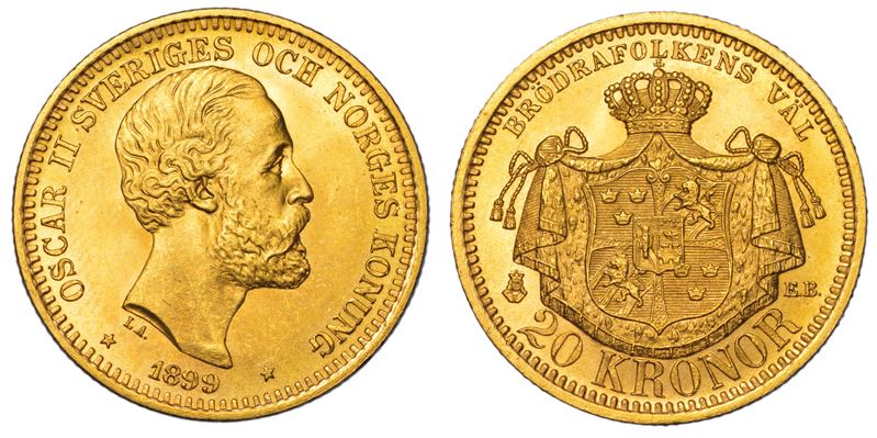 SVEZIA. OSKAR II, 1872-1907. 20 Kronor 1899.  - Auction Light Numismatics - Cambi Casa d'Aste